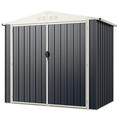 Goplus Metal Outdoor Storage Shed, Snap-on Structures for Efficient Assembly, All-Weather Color Steel Utility Storage House