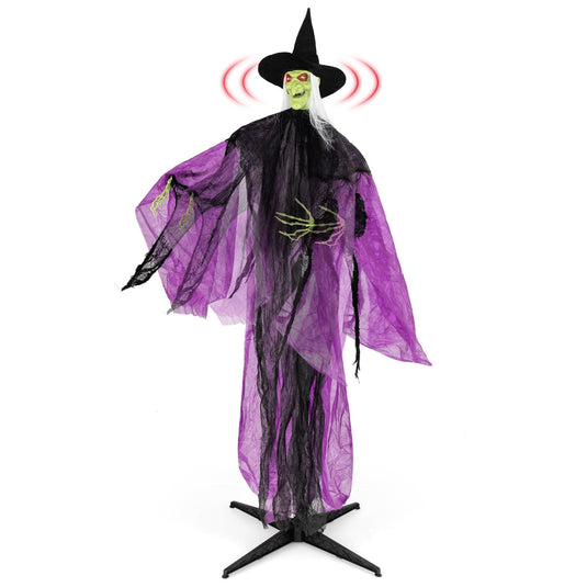 Goplus 7.2 FT Halloween Animatronic Witch, Animated Standing Poseable Figure with Light up Eyes