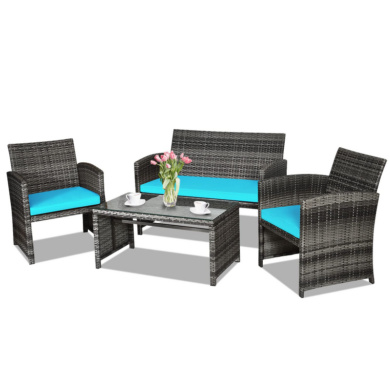 Load image into Gallery viewer, Goplus 4-Piece Rattan Patio Furniture Set, Wicker Rattan Furniture Set
