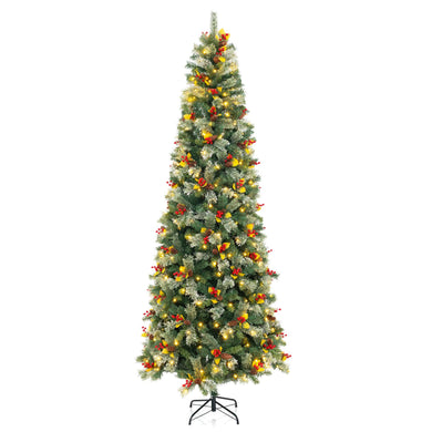 Goplus 9ft Pre-Lit Artificial Christmas Tree, Hinged Xmas Tree with 1416 PVC & Pine Needles