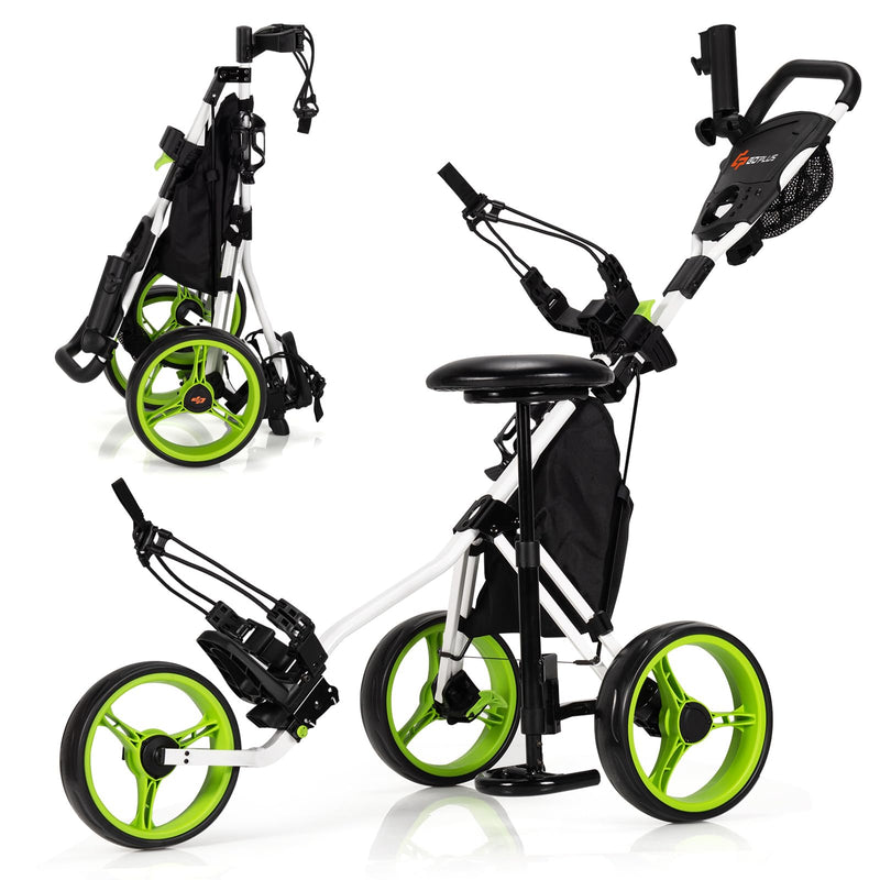 Load image into Gallery viewer, Goplus 3 Wheel Golf Push Cart, Lightweight Foldable Caddy Cart w/Adjustable Seat
