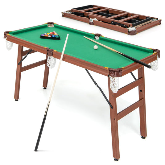 Goplus 55’’ Pool Table Set, Folding Billiards Table 2 Cue Sticks, 16 Balls, 2 Chalks, Triangle, Brush