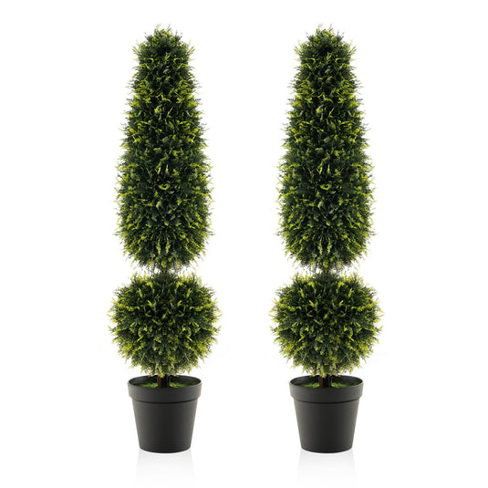 Goplus 4FT Artificial Boxwood Topiary Tree, Faux Potted Plants with Natural Vines