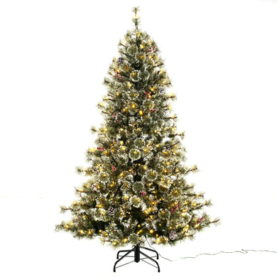 Goplus 6ft Pre-Lit Artificial Christmas Tree, Hinged Xmas Tree with 360° Quick Power Connector