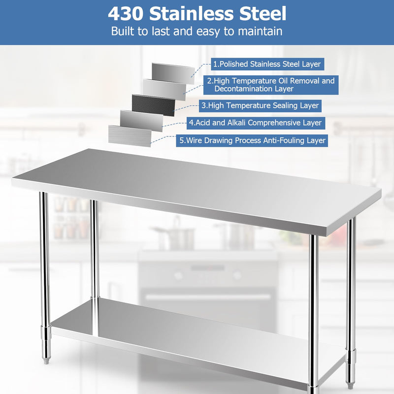 Load image into Gallery viewer, Goplus Stainless Steel Table, 24 x 60 Inches Kitchen Prep &amp; Work Table w/Adjustable Undershelf &amp; Footpads
