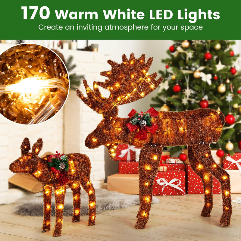 Load image into Gallery viewer, Goplus 2 Pieces Lighted Christmas Moose Family, Light-up Xmas Deer Decorations with 170 LED Lights
