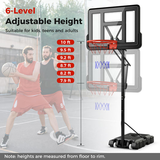 Goplus Portable Basketball Hoop Outdoor, 7.9-10 FT Basketball Goal System w/ 44 Inch Shatterproof Backboard