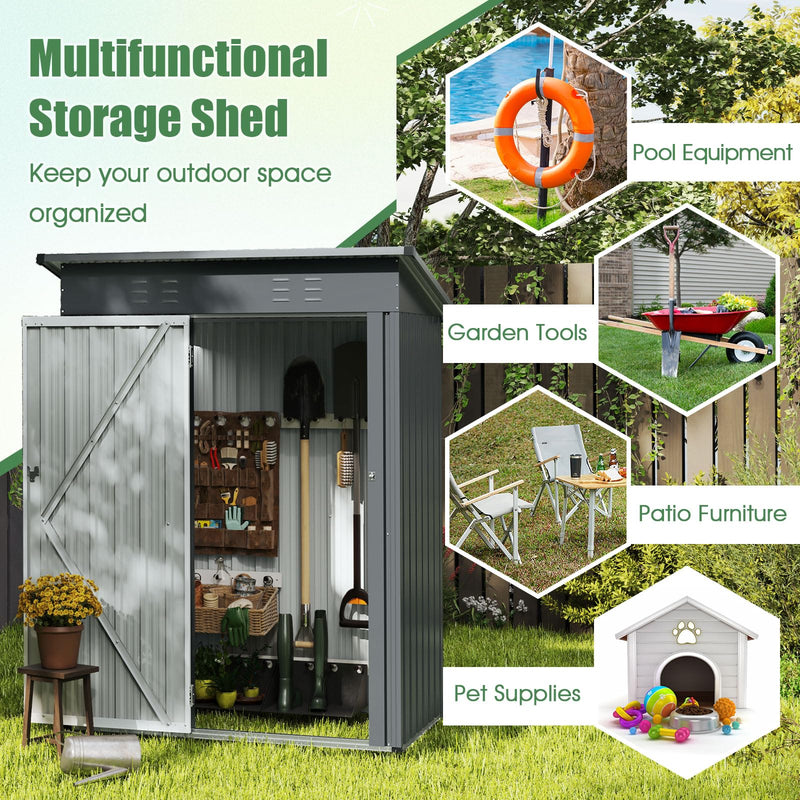 Load image into Gallery viewer, Goplus 5 x 3 FT Outdoor Storage Shed, Galvanized Metal Tool House w/Sloped Roof, 2 Vents, Lockable Door
