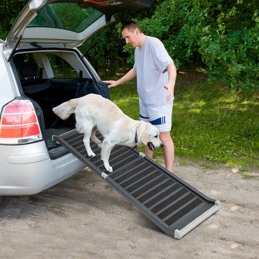 63" Dog Ramp, Foldable Safety Bi-fold Pet Cat Ramp Portable Lightweight Back Seat Ladder for Cars