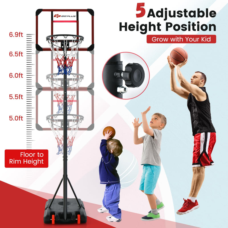 Load image into Gallery viewer, Goplus Height Adjustable 6.3 FT-8.1 FT Basketball Hoop Stand, Basketball Hoop &amp; Goal Set with Wheel, Ball Storage
