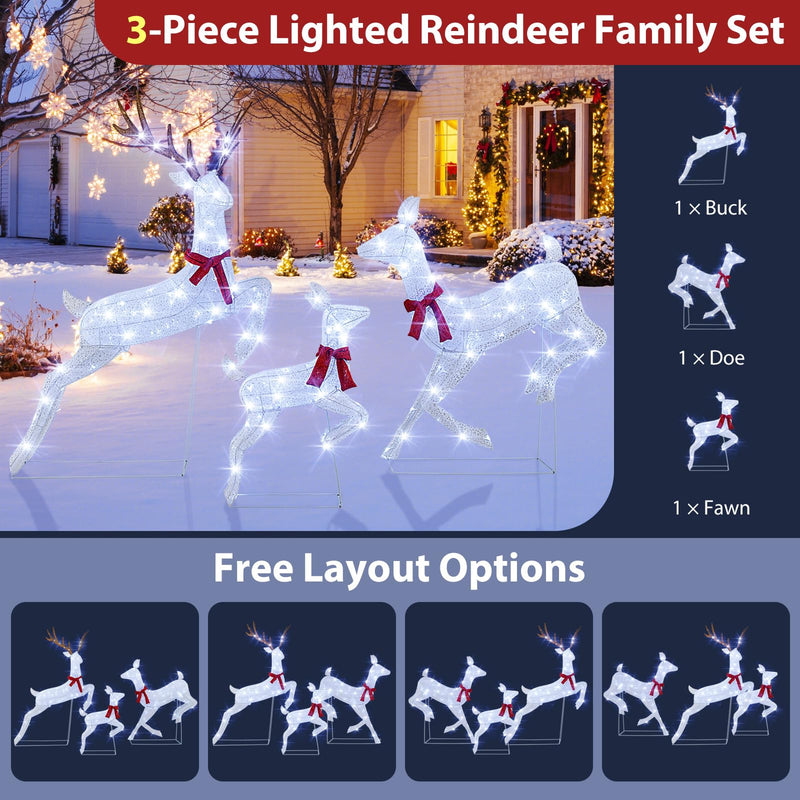 Load image into Gallery viewer, Goplus 3-Piece Large Lighted Christmas Reindeer Family, Light up Xmas Decorations w/255 LED Lights &amp; Scarves
