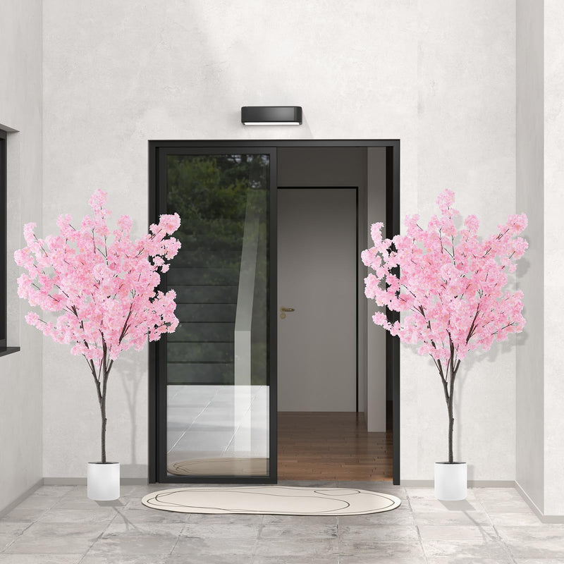 Load image into Gallery viewer, Goplus 6.5FT Artificial Cherry Blossom Tree, Pink Fake Flower Tree, Faux Floral Plant Blooming Tree in Cement Pot
