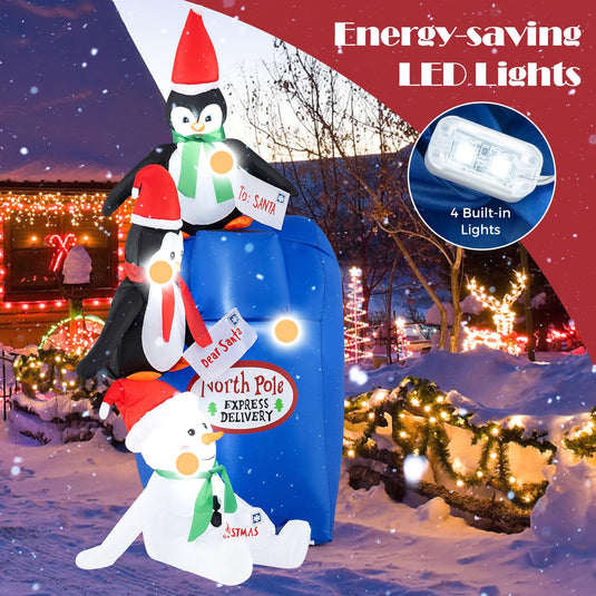 Goplus 6 Ft Christmas Inflatables, Blow up Pre-Lit Letters to Santa Mailbox with Penguins & Snow Man