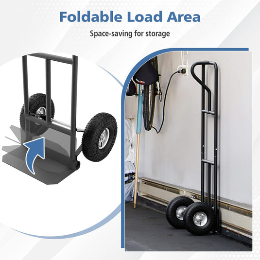 Goplus P-Handle Hand Truck, High Back Sack Barrow with 10" Wheels, Built-in Double Bearings and Foldable Load Plate