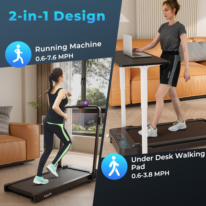 Load image into Gallery viewer, Goplus 2 in 1 Folding Treadmill, 300 LBS Capacity Walking Pad with Handle Bar, Under Desk Treadmill with Remote &amp; APP Control
