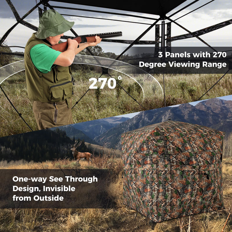 Load image into Gallery viewer, Goplus Camouflage Hunting Blind for 3-4 People, One-Way See-Through Hunting Tent w/270° Viewing Range
