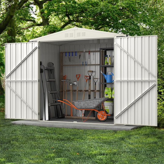 Goplus Metal Outdoor Storage Shed, Snap-on Structures for Efficient Assembly, All-Weather Color Steel Utility Storage House