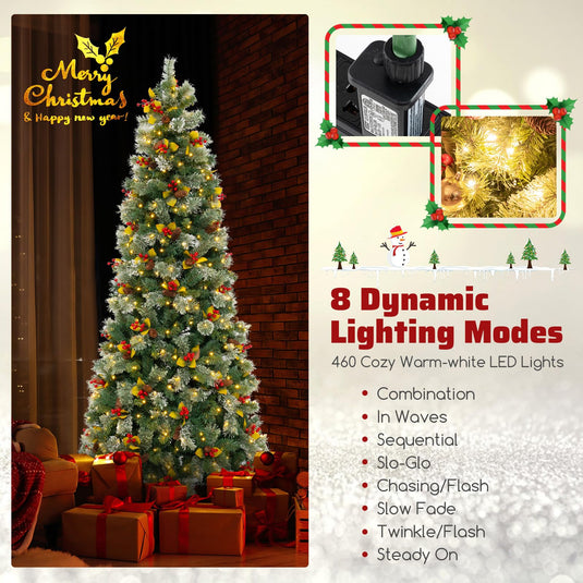 Goplus 7.5ft Pre-Lit Artificial Christmas Tree, Hinged Xmas Tree with 1096 PVC & Pine Needles