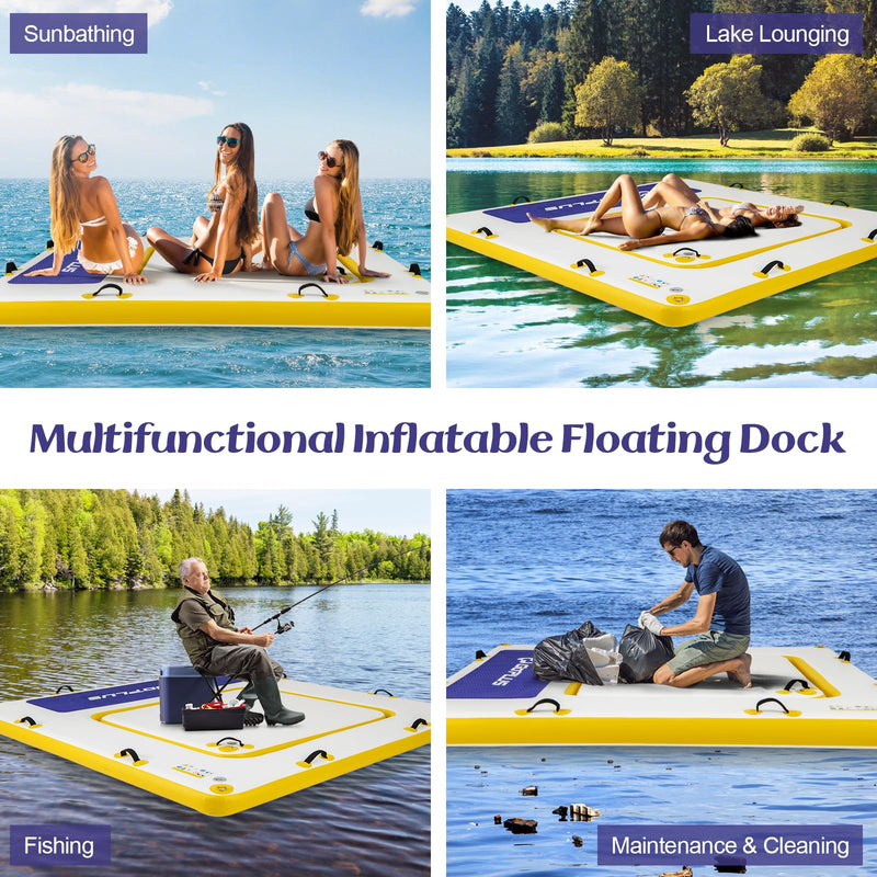 Load image into Gallery viewer, Goplus Inflatable Floating Dock, 8FT x 8FTt x 6.5Inch Thick Swim Dock Platform w/Mesh Swim Lounge
