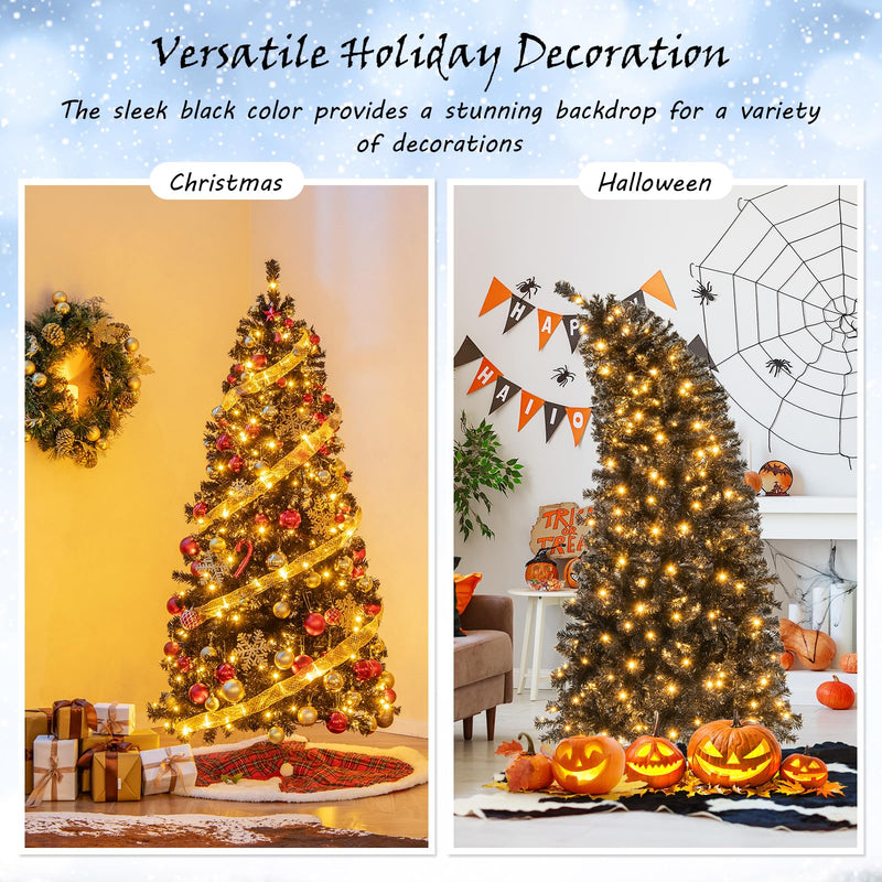 Load image into Gallery viewer, Goplus 6 FT Artificial Halloween Tree, Pre-Lit Black Christmas Tree with Bendable Top Section
