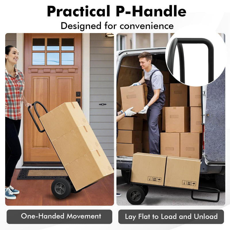 Load image into Gallery viewer, Goplus P-Handle Hand Truck, High Back Sack Barrow with 10&quot; Wheels, Built-in Double Bearings and Foldable Load Plate
