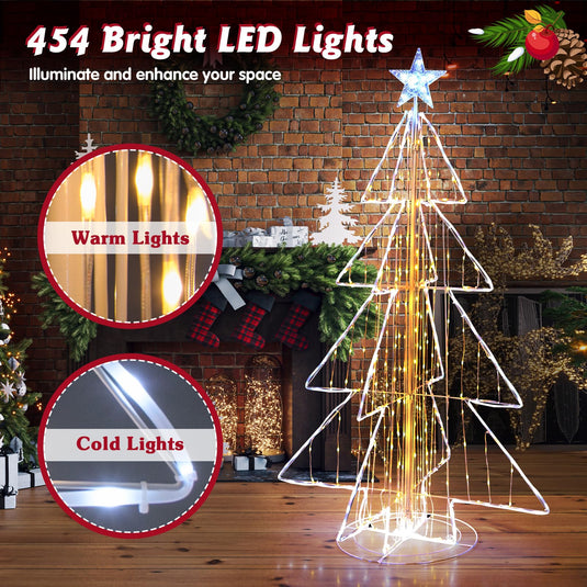 Goplus 5 FT LED Lighted Cone Tree, Indoor & Outdoor Xmas Decoration with Star Topper & Round Base