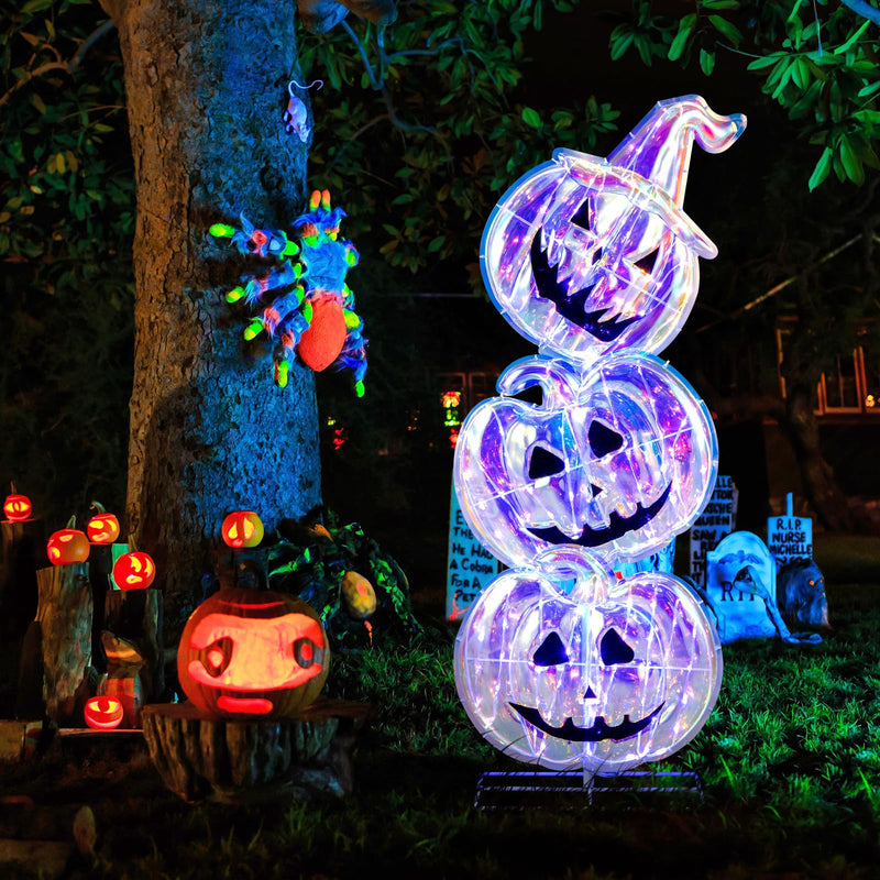 Load image into Gallery viewer, Goplus 3.4 Ft Halloween Decorations, Light up Stacked Pumpkins with 150 LED Lights
