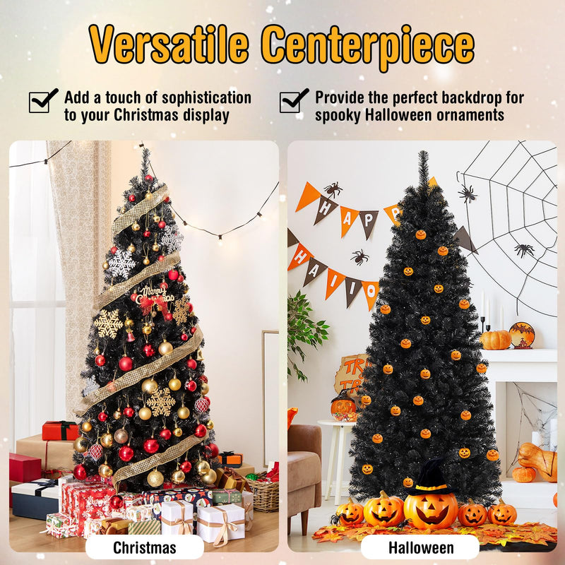 Load image into Gallery viewer, Goplus Black Pencil Christmas Tree, Pre-lit Artificial Halloween Tree
