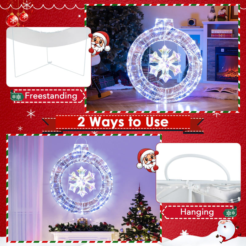 Load image into Gallery viewer, Goplus 33” Lighted Ornament with Snowflake, Pre-Lit Christmas Wreath with 128 Cold White LED Lights
