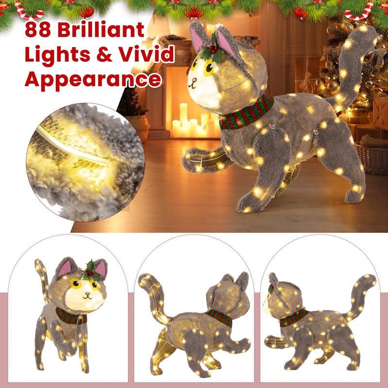 Load image into Gallery viewer, Goplus Lighted Christmas Cat, Indoor Outdoor Kitty Decoration w/ 88 LED Lights
