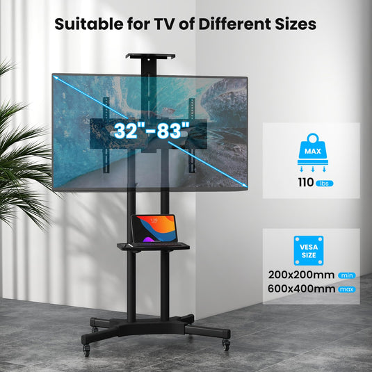 Goplus Mobile TV Stand for 32"-83" LCD LED OLED Flat Screen TVs up to 110 lbs, Rolling TV Stand Max VESA 600x400mm