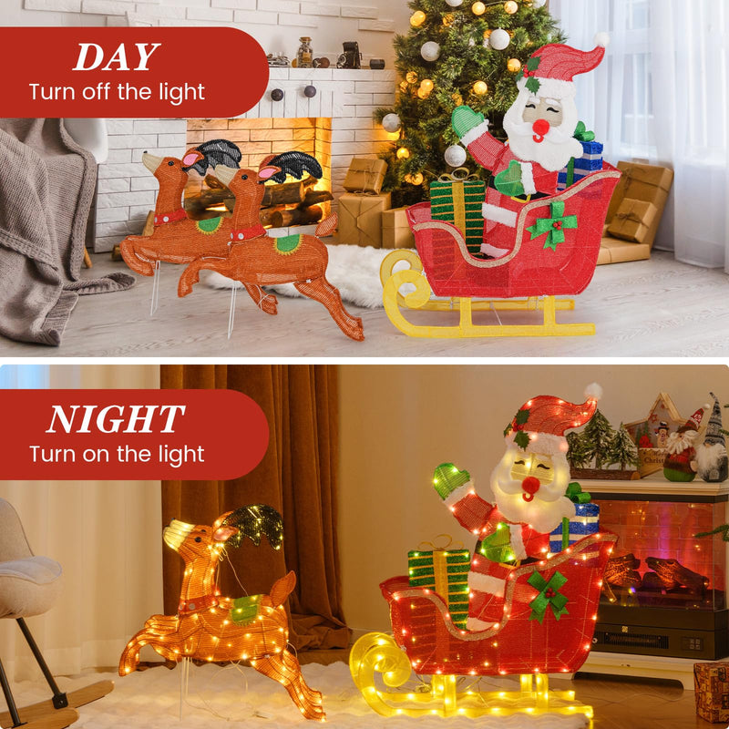 Load image into Gallery viewer, Goplus Lighted Christmas Santa Claus with Reindeer, Santa on Sleigh Decoration w/LED Lights
