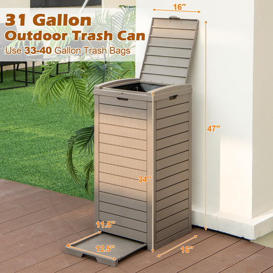 Goplus Outdoor Trash Can with Lid, 31 Gallon Large Outdoor Trash Bin & Pull-Out Liquid Drawer