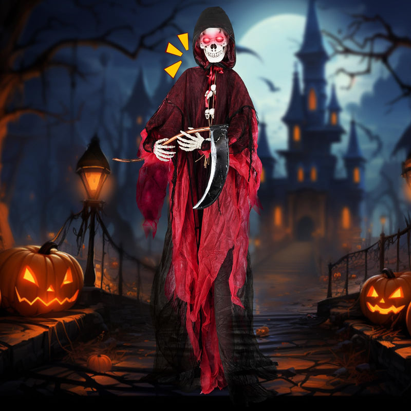 Load image into Gallery viewer, Goplus 8 Ft Halloween Animatronics, Sound &amp; Touch Activated Grim Reaper with Sickle, Glowing LED Eyes &amp; Scary Voices
