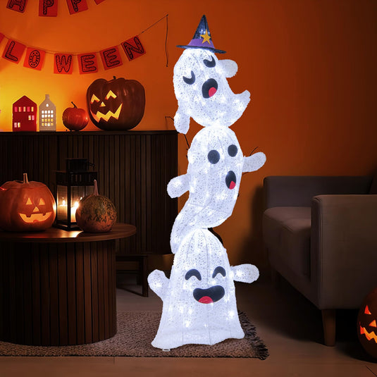 Goplus 4 Ft Halloween Decorations Outdoor Stacked Ghosts, Free-Standing Cute Yard Decorations