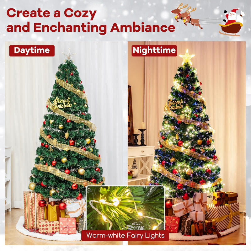 Load image into Gallery viewer, Goplus 6ft Pre-Lit Fiber Optic Christmas Tree, Top Star, 230 Branch Tips, Metal Stand, Office Home Decoration
