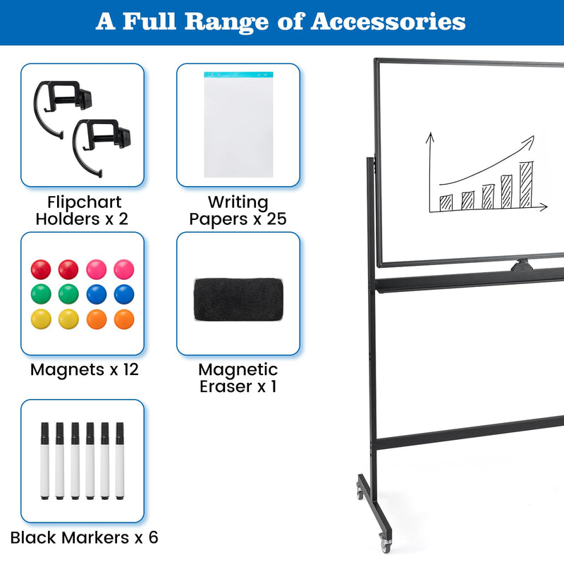 Load image into Gallery viewer, Goplus Rolling White Board, 48&quot; x 32&quot; Double-Sided Whiteboard, Height Adjustable Dry Erase Board w/Markers
