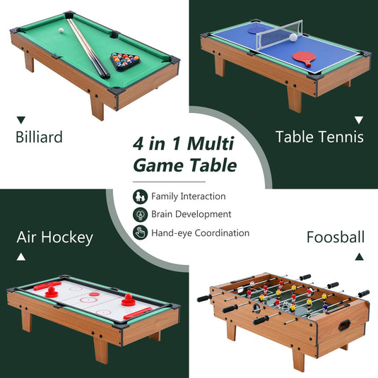 Goplus 4 in 1 Multi Game Table, Combination Game Table Set with Pool Billiards, Air Hockey, Foosball, Table Tennis