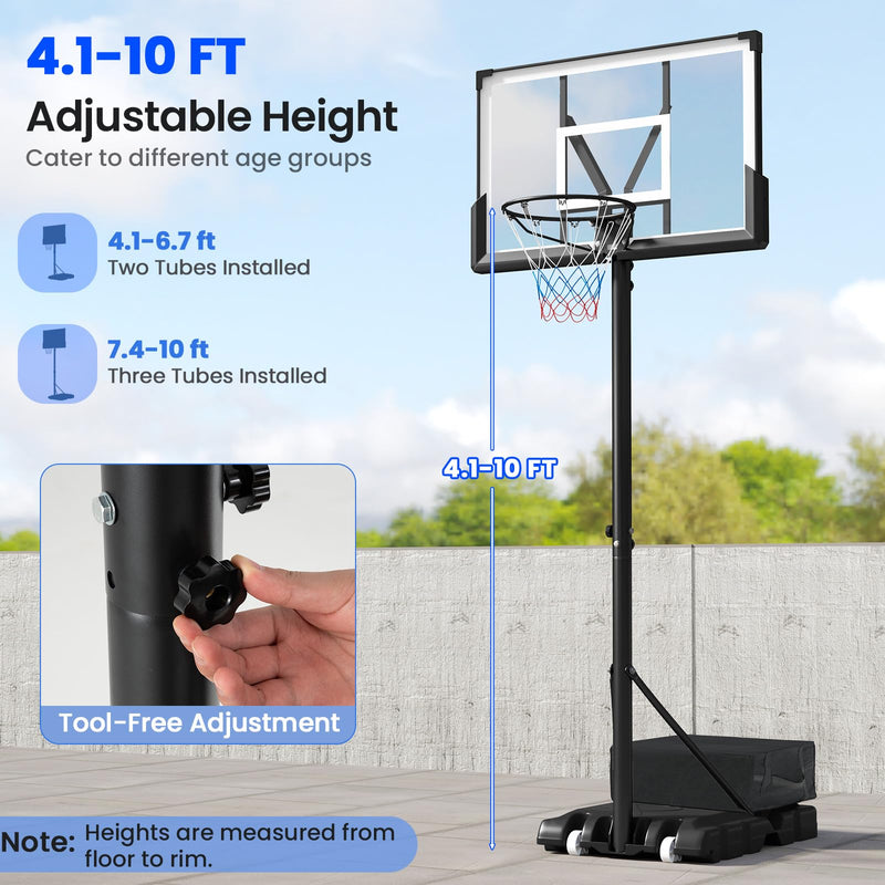 Load image into Gallery viewer, Goplus Basketball Hoop Outdoor, 4.1-10 FT Height Adjustable Basketball Goal System with 45 Inch Shatterproof PC Backboard
