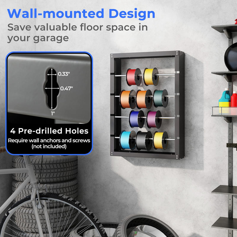 Load image into Gallery viewer, Goplus Wire Spool Rack with 4 Rods, Ribbon Holder Organizer Rack, Wall Mounted Cable/Wire Dispenser
