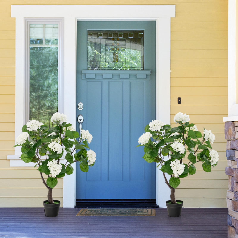 Load image into Gallery viewer, Goplus Artificial Hydrangea Tree, 2 Pack Fake Floral Plant w/11 White Flowers &amp; Realistic Trunk in Plastic Nursery Pot
