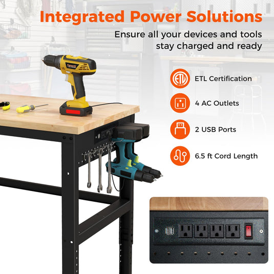 Goplus Work Bench with Power Outlet