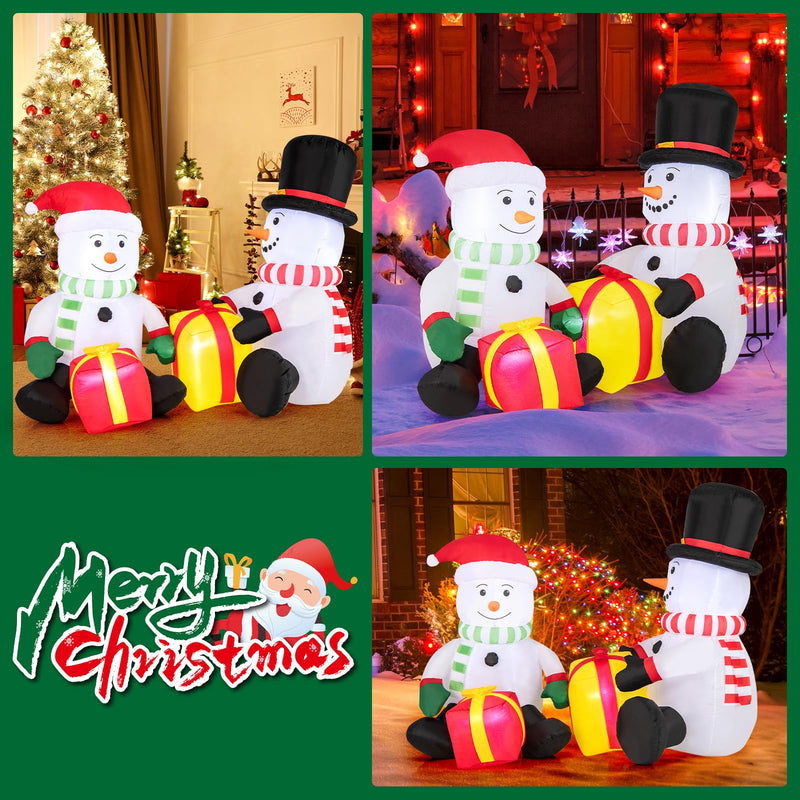 Load image into Gallery viewer, Goplus 5FT Christmas Inflatables, LED Lighted Xmas Double Inflatable Snowmen Holding Gift Boxes
