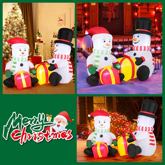 Goplus 5FT Christmas Inflatables, LED Lighted Xmas Double Inflatable Snowmen Holding Gift Boxes