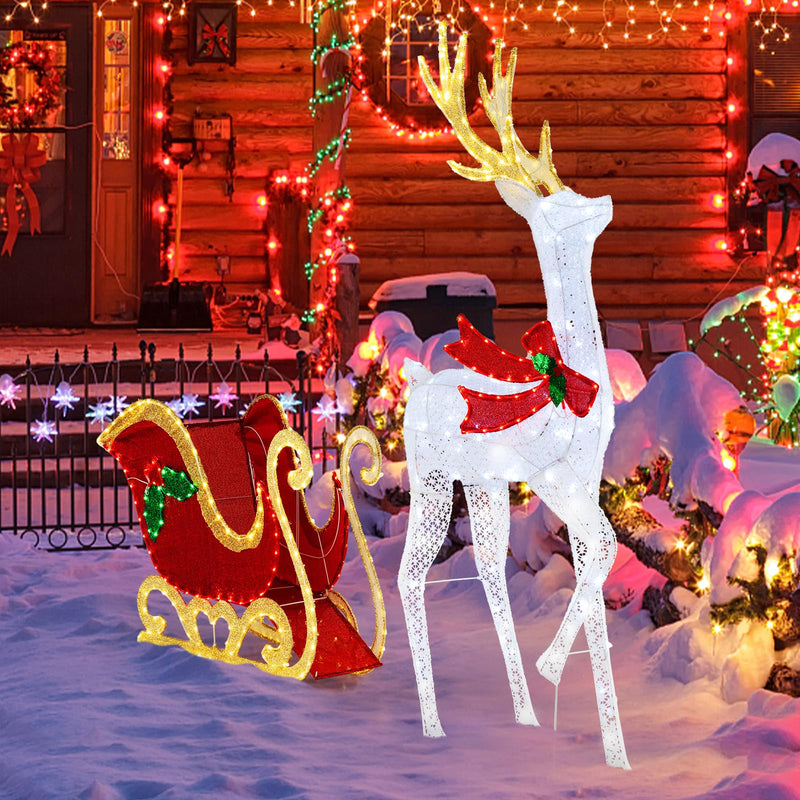 Load image into Gallery viewer, Goplus Lighted Christmas Reindeer &amp; Sleigh Set, Light-up Xmas Decorations with 462 LED Lights
