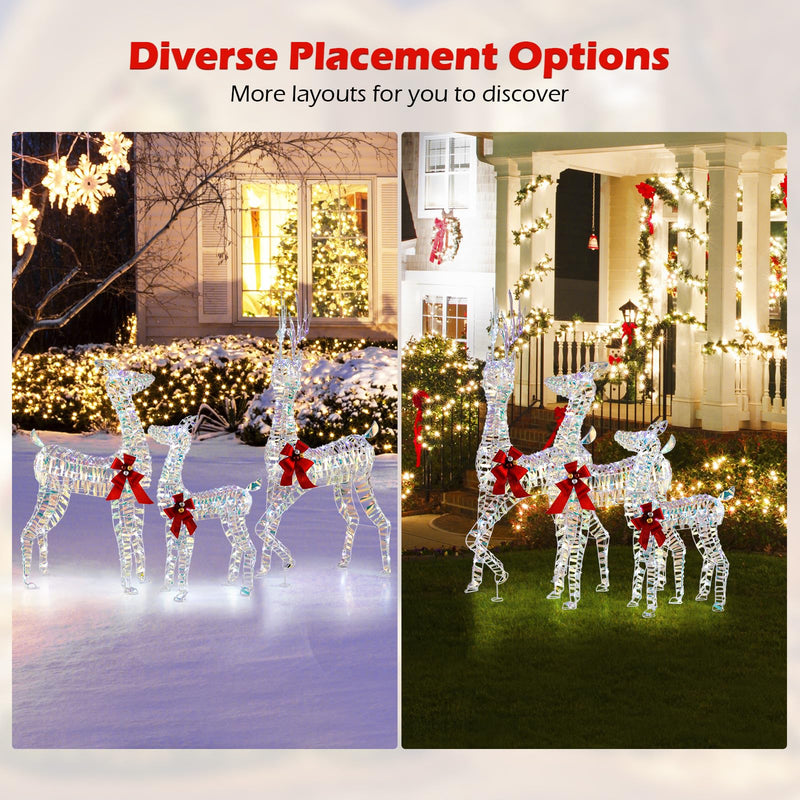 Load image into Gallery viewer, Goplus 3-Piece Large Lighted Christmas Reindeer Family, Light up Xmas Decorations w/LED Lights &amp; Bows
