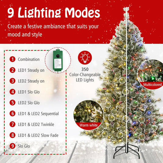 Goplus 6ft Pre-Lit Artificial Christmas Tree, Hinged Xmas Tree with 360° Quick Power Connector