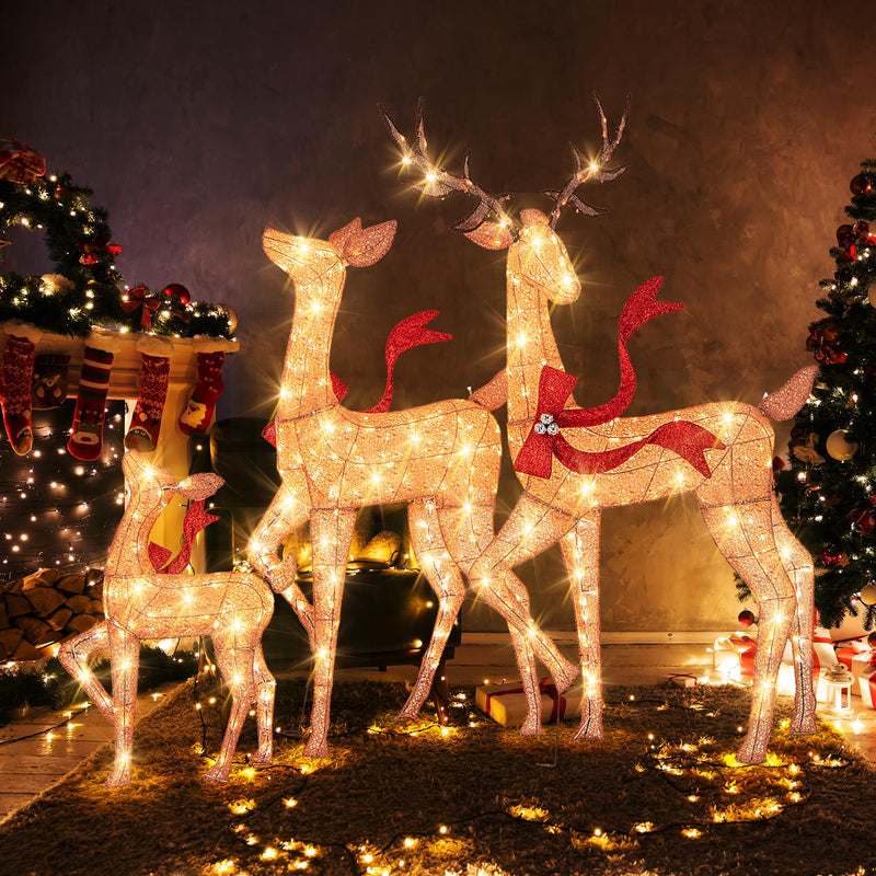 Load image into Gallery viewer, Goplus 3-Piece Large Lighted Christmas Reindeer Family, Light up Xmas Decorations w/440 LED Lights
