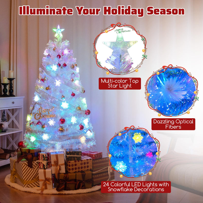 Load image into Gallery viewer, Goplus Pre-lit Fiber Optic Christmas Tree, Artificial White Xmas Tree with 24 Colorful LED Lights
