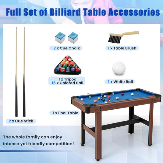 Goplus 48” Pool Table, Wooden Billiards Table w/ 2 Cue Sticks, 16 Balls, 2 Chalks, Triangle, Brush